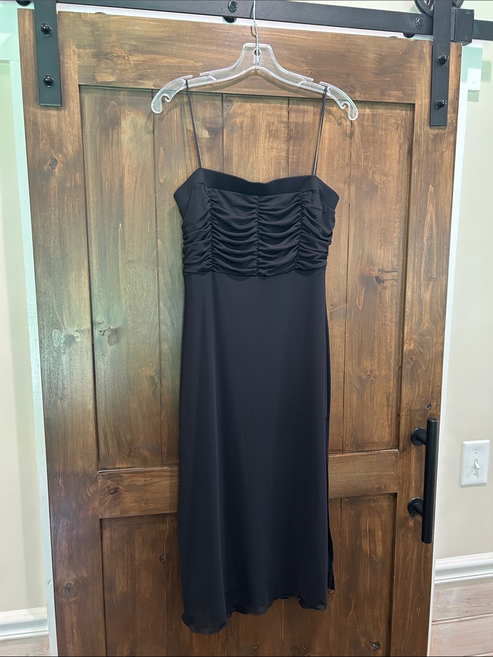 E838 Kirious Los Angeles Strapless Black Ruched Bodice Midi Dress - Size Large